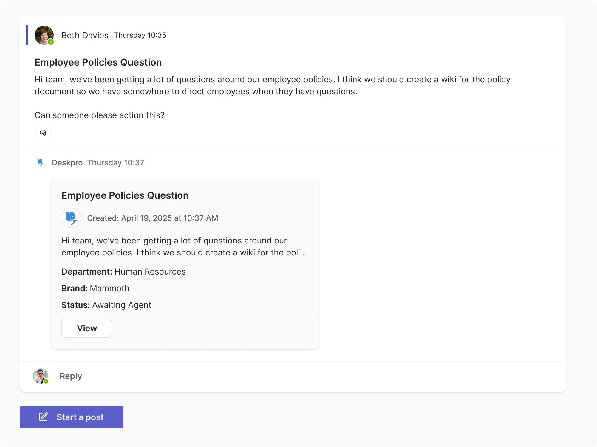 Raise tickets directly from Teams