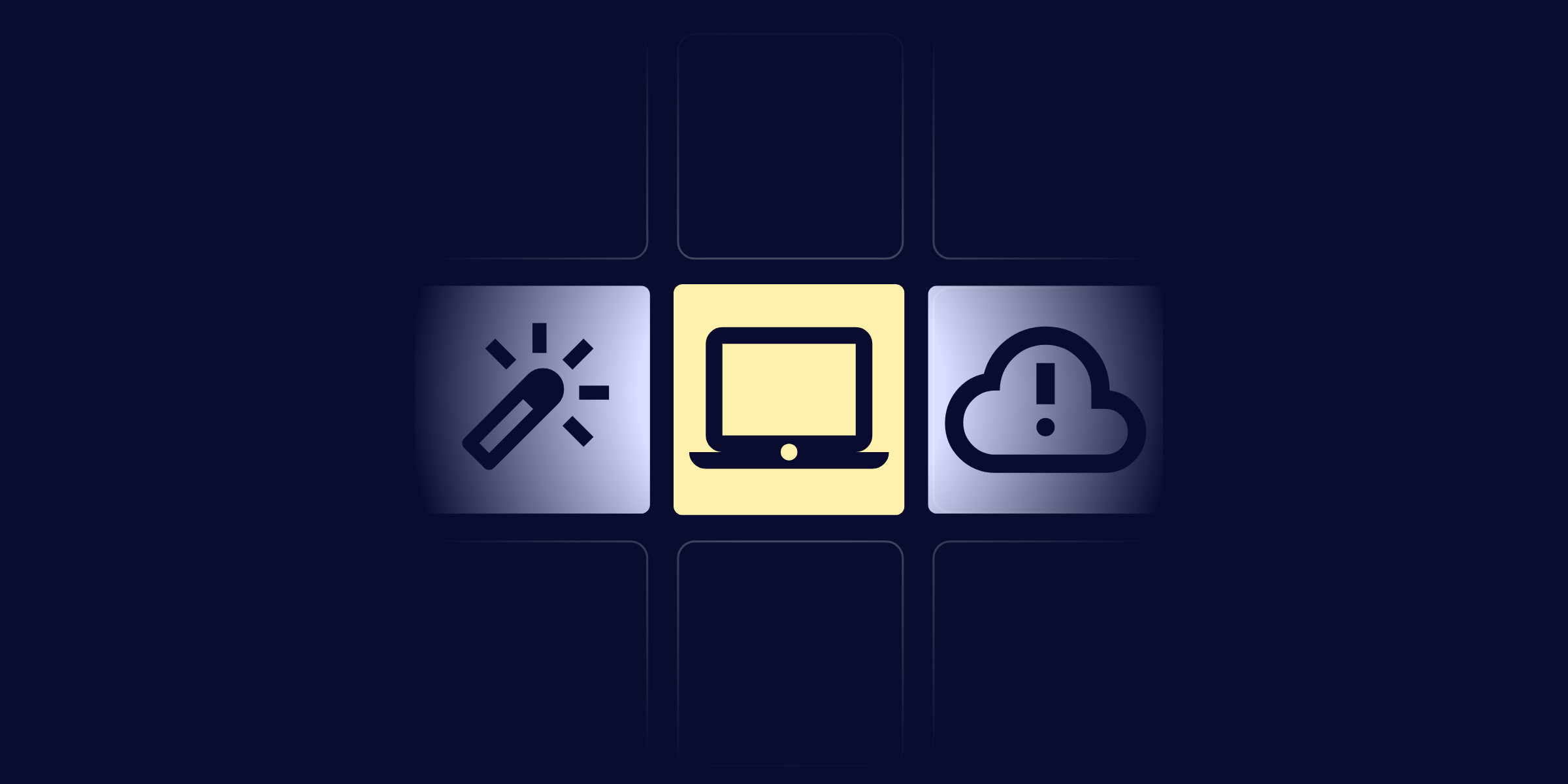 Icons depicting AI, a laptop computer, and a cloud security alert with a shadow around the edges